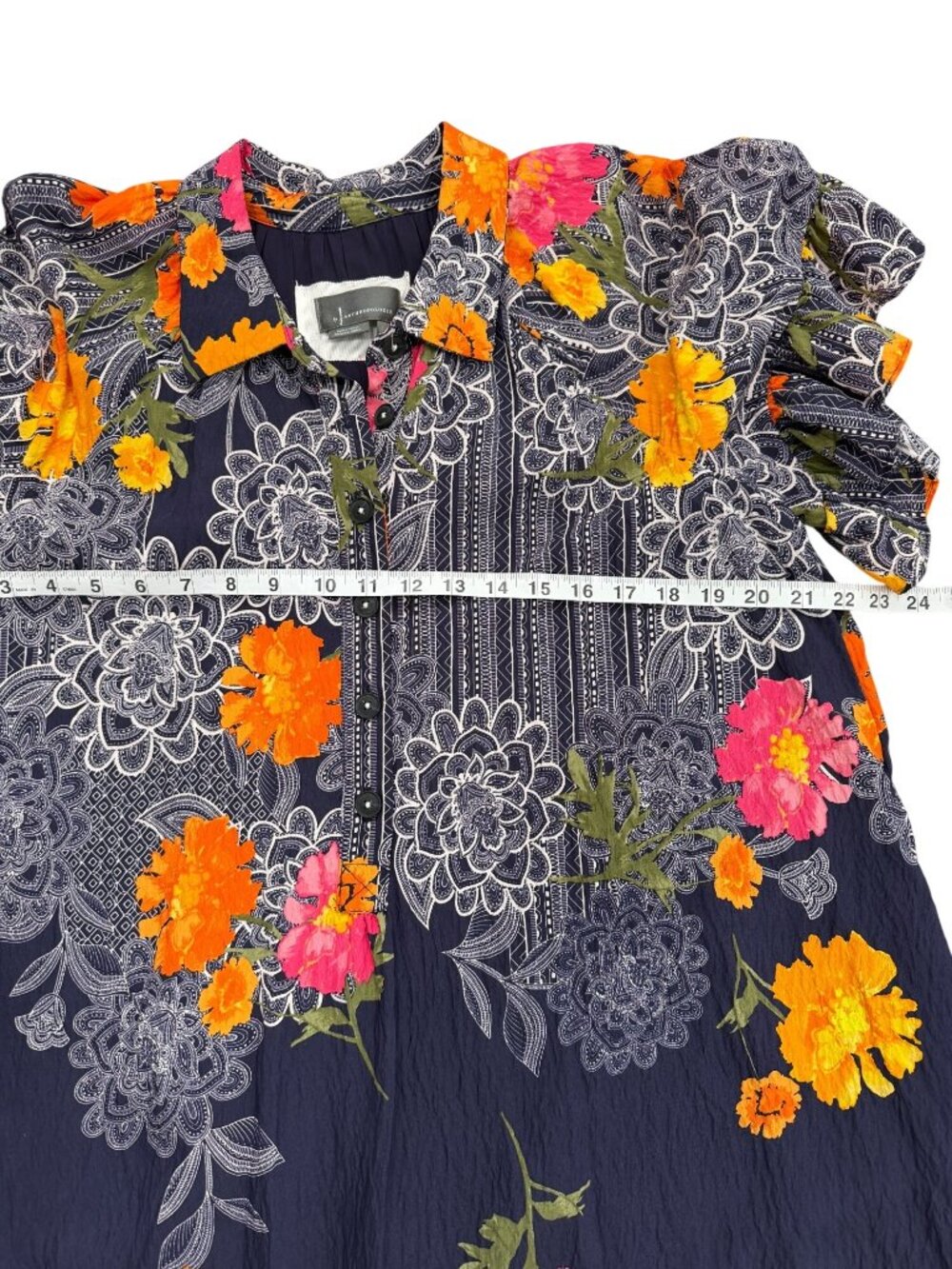 Anthropologie Womens Size L Floral Maxi Dress Ruffle-Sleeves Button-Front Collar - Picture 6 of 8